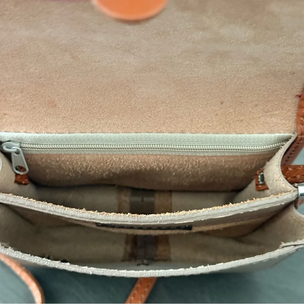 Vera Pelle Brown Leather Tan Handbag Italian Crossbody Purse